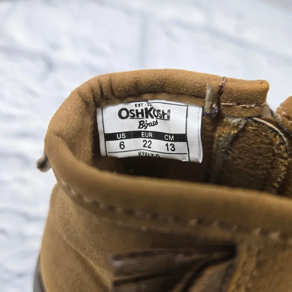 OshKosh B'Gosh Tan Faux Suede Booties Shoes Fringe size 6 Baby Girl's Lug Sole